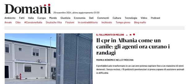 Domani: Il cpr in Albania come un canile - gli agenti ora curano i randagi