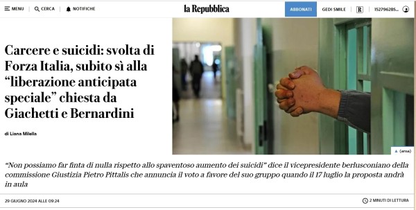 Emergenza carceri - La UILPA PP su La Repubblica